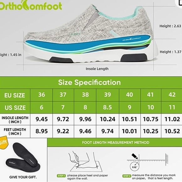 OrthoComfoot Women Canvas Slip on Shoes, Comfort Plantar Fasciitis size 8.5 - Picture 11 of 16